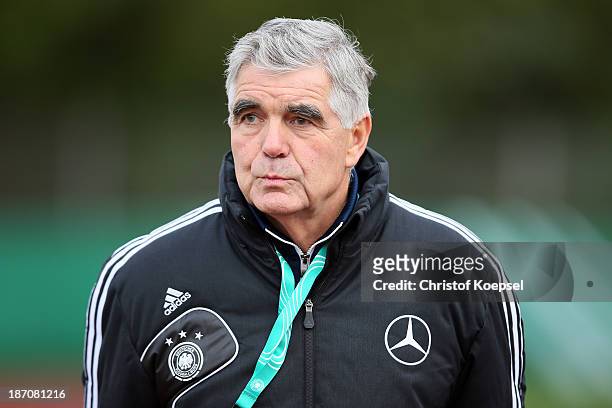 Head coach Frank Engel of Germany looks on during the U15 international friendly match between Germany and South Korea at Jahnstadion on November 5,...