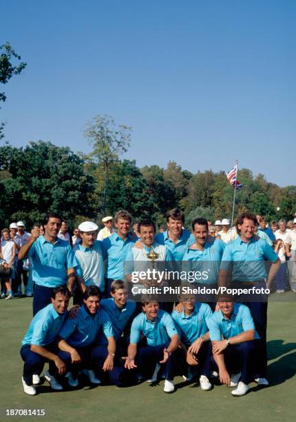 The European team with the trophy after winning the Ryder Cup golf competition held at the Muirifield Village Golf Club, Ohio, 27th September 1987....