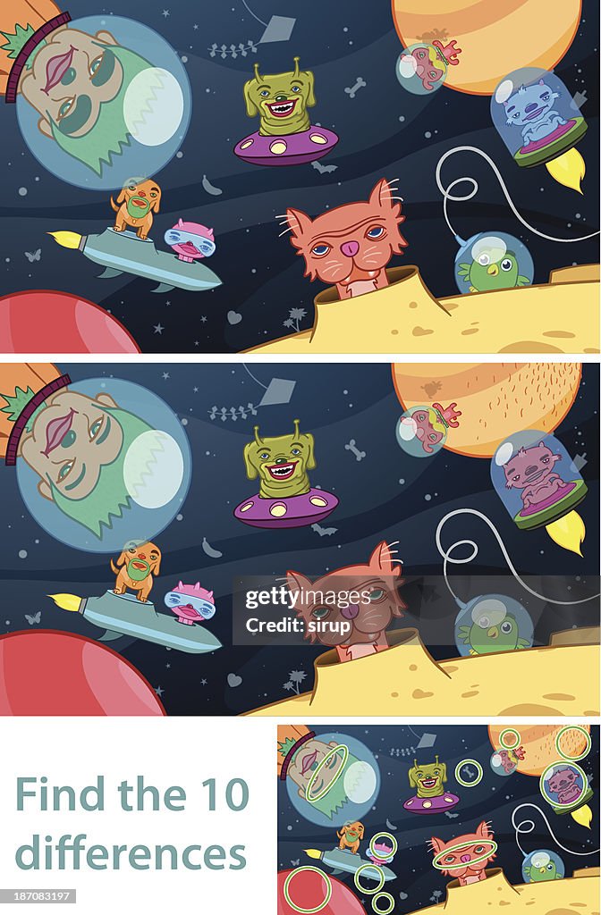 Extraterrestri bambini puzzle differenze spazio