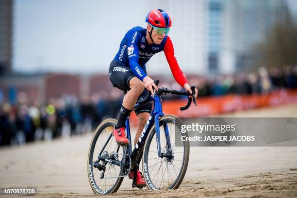 Belgian Thibau Nys pictured in action during the men's elite race of the World Cup cyclocross cycling event in Antwerp on Saturday 23 December 2023,...