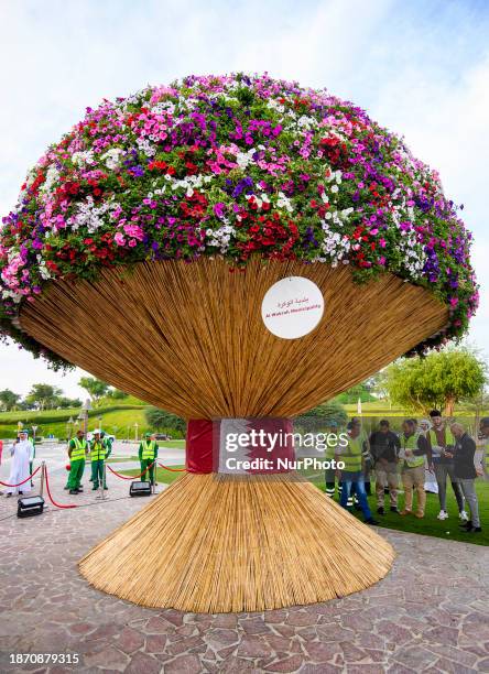 The largest natural flower bouquet is being displayed at Katara Cultural Village in Doha, Qatar, on December 23, 2023. Standing 6 meters tall and 6...