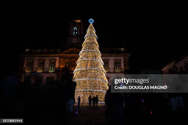 View of a christmas tree in Ouro Preto, Minas Gerais state, Brazil on December 23, 2023.