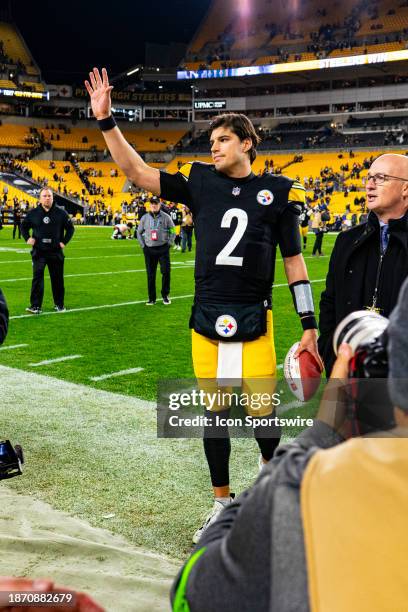 Pittsburgh Steelers quarterback Mason Rudolph waves to fans after the regular season NFL football game between the Cincinnati Bengals and Pittsburgh...