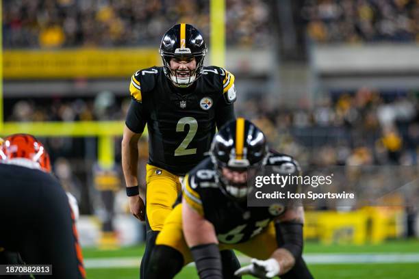 Pittsburgh Steelers quarterback Mason Rudolph looks on during the regular season NFL football game between the Cincinnati Bengals and Pittsburgh...