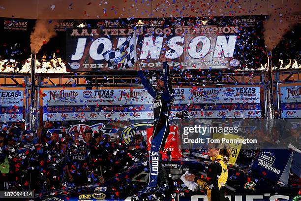 Jimmie Johnson, driver of the Lowe's Chevrolet, during the NASCAR Sprint Cup Series AAA Texas 500 at Texas Motor Speedway on November 3, 2013 in Fort...