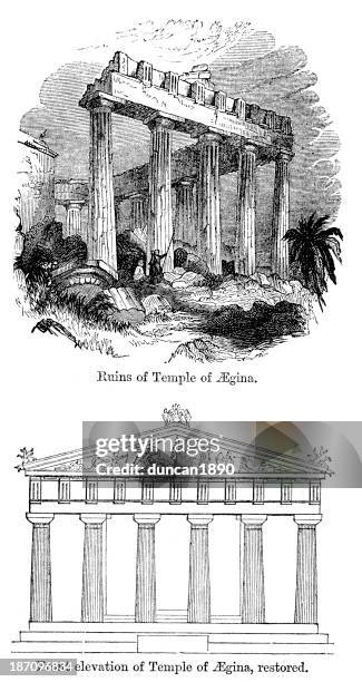 temple of aphaea - aegina stock illustrations