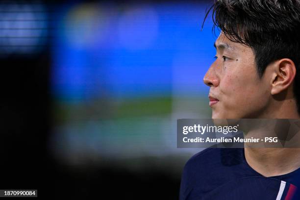 Lee Kang In of Paris Saint-Germain looks on during the Ligue 1 Uber Eats match between Paris Saint-Germain and FC Metz at Parc des Princes on...