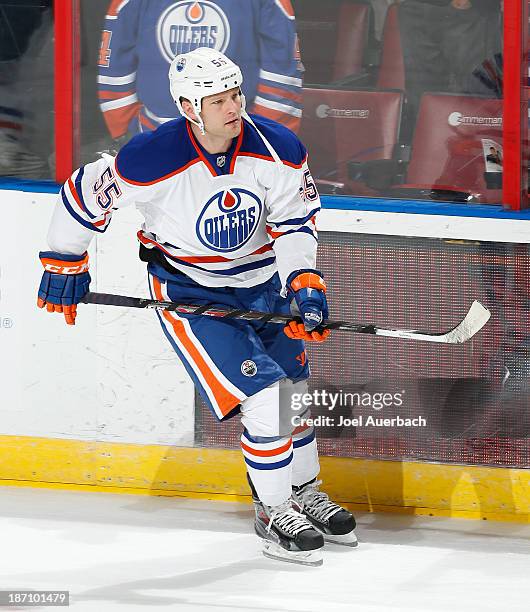 Ben Eager of the Edmonton Oilers skates prior to the game against the Florida Panthers at the BB&T Center on November 5, 2013 in Sunrise, Florida....