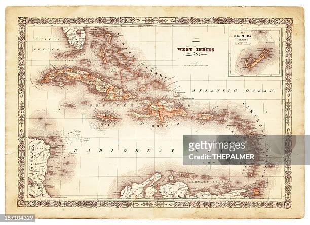 west indies map 1864 - bahamas map stock illustrations