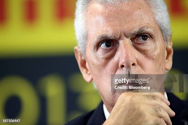 Marco Tronchetti Provera, chairman of Pirelli SpA, reacts during a news conference in London, U.K. On Wednesday, Nov. 6, 2013. Pirelli SpA, Europe's...
