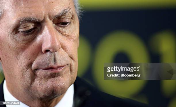 Marco Tronchetti Provera, chairman of Pirelli SpA, reacts during a news conference in London, U.K. On Wednesday, Nov. 6, 2013. Pirelli SpA, Europe's...