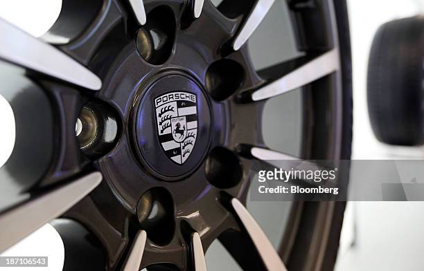 The Porsche SE logo is seen on the wheel hub of a Pirelli P Zero tire, manufactured by Pirelli SpA, following a news conference in London, U.K. On...