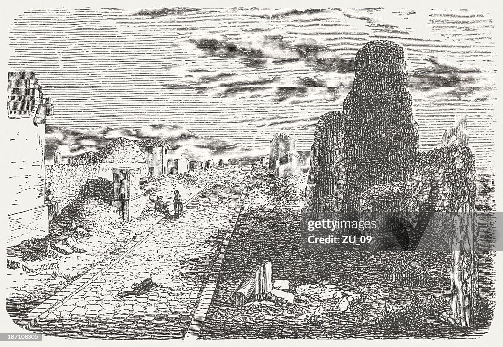 Appian Way (Via Appia) near Rome, wood engraving, published 1876