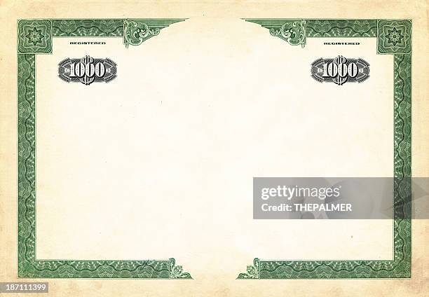 one thousand dollar bond - bond certificate stock illustrations