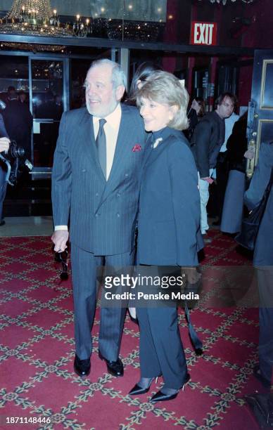 Alan King and Jeanette Sprung attend the local premiere of "Shakespeare in Love" at the Ziegfeld Theatre in New York City on December 3, 1998.