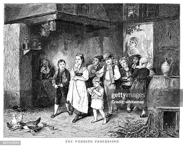 children's wedding procession - senior dancing stock illustrations