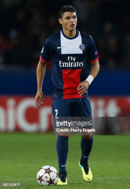 Thiago Silva of PSG in action during the UEFA Champions League Group C match between Paris Saint Germain and RSC Anderlecht at Parc des Princes on...