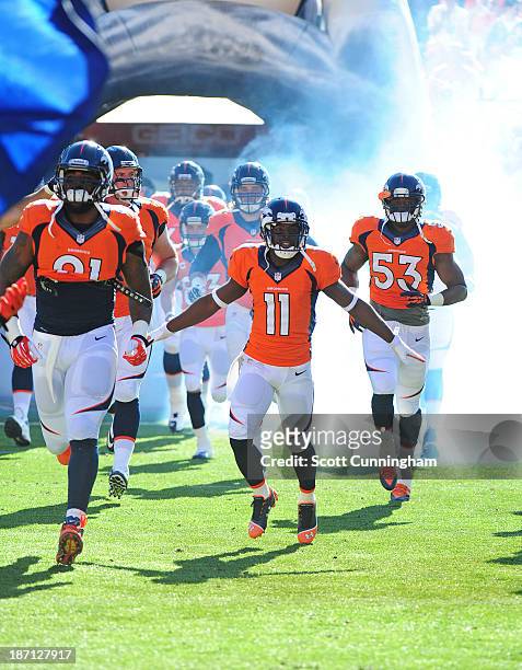 Trindon Holliday of the Denver Broncos takes the field before the game against the Washington Redskins at Sports Authority Field on October 27, 2013...