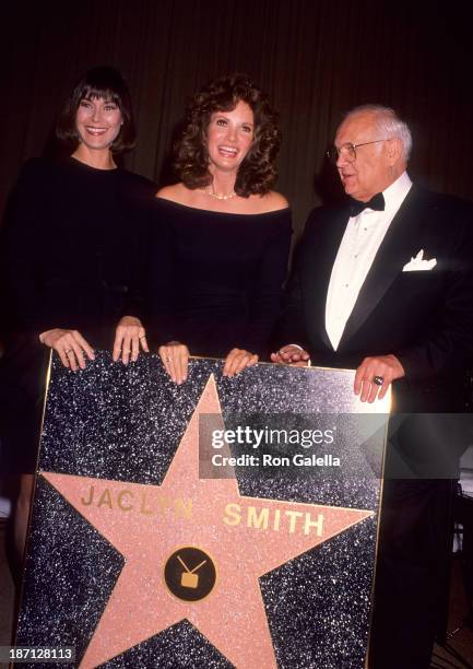 Actress Kate Jackson, actress Jaclyn Smith and honorary Hollywood mayor Johnny Grant attend Women in Show Business' 29th Anniversary Celebrity Ball...