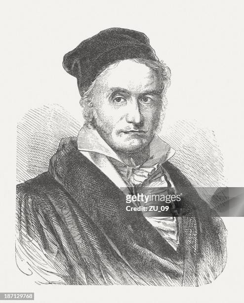 carl friedrich gauß (1777-1855), wood engraving, published in 1877 - mathematician stock illustrations