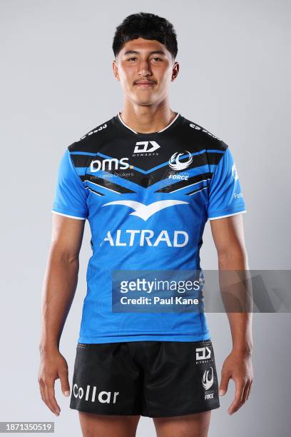 Ronan Leahy poses during a Western Force 2024 Super Rugby Headshots Session on December 20, 2023 in Perth, Australia.