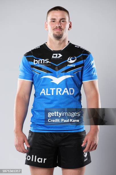 Dane Sawers during a Western Force 2024 Super Rugby Headshots Session on December 20, 2023 in Perth, Australia.