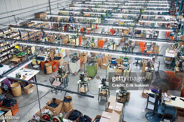 overhead view of textile factory - textielfabriek stockfoto's en -beelden