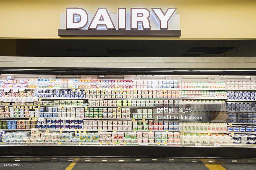 Dairy section of grocery store