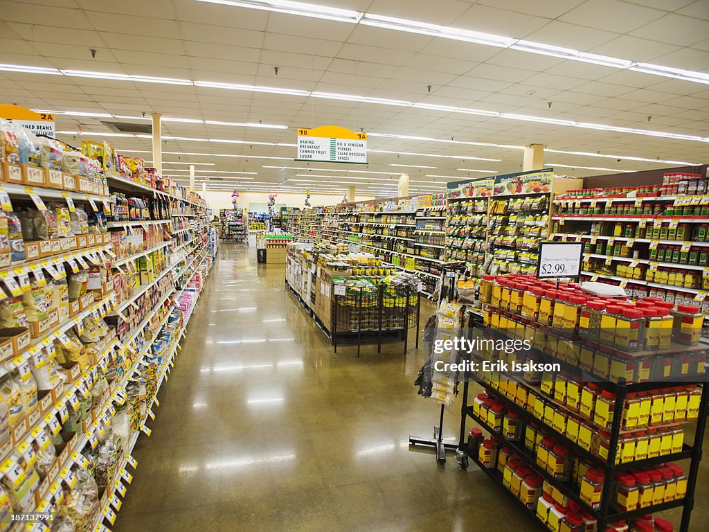 Dry goods section of grocery store