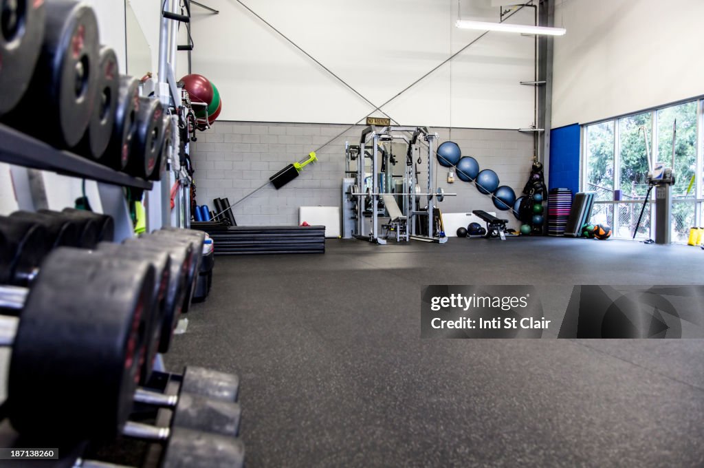 Rack of weights in gym