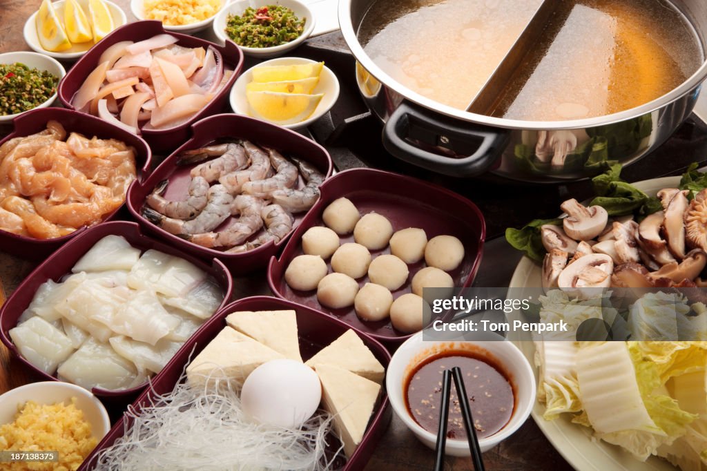 Plates of food on table