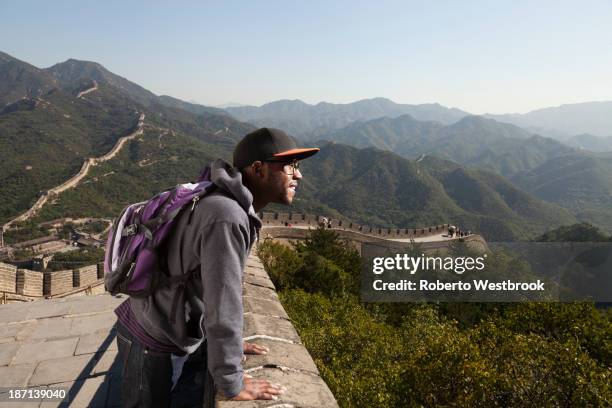 Black man standing on Great Wall of China, Beijing, Beijing, China