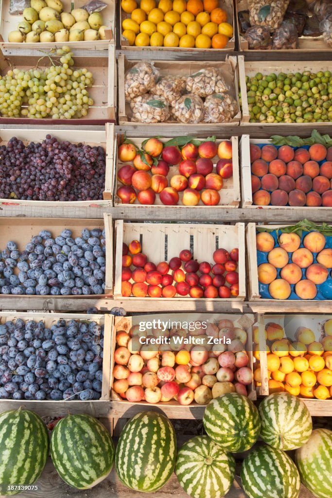 Crates of produce for sale