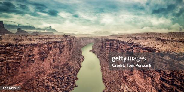 aerial view of valley in rock formations, page, arizona, usa - marble canyon foto e immagini stock