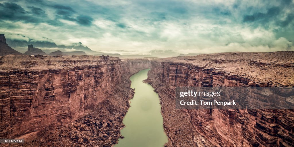 Aerial view of valley in rock formations, Page, Arizona, USA