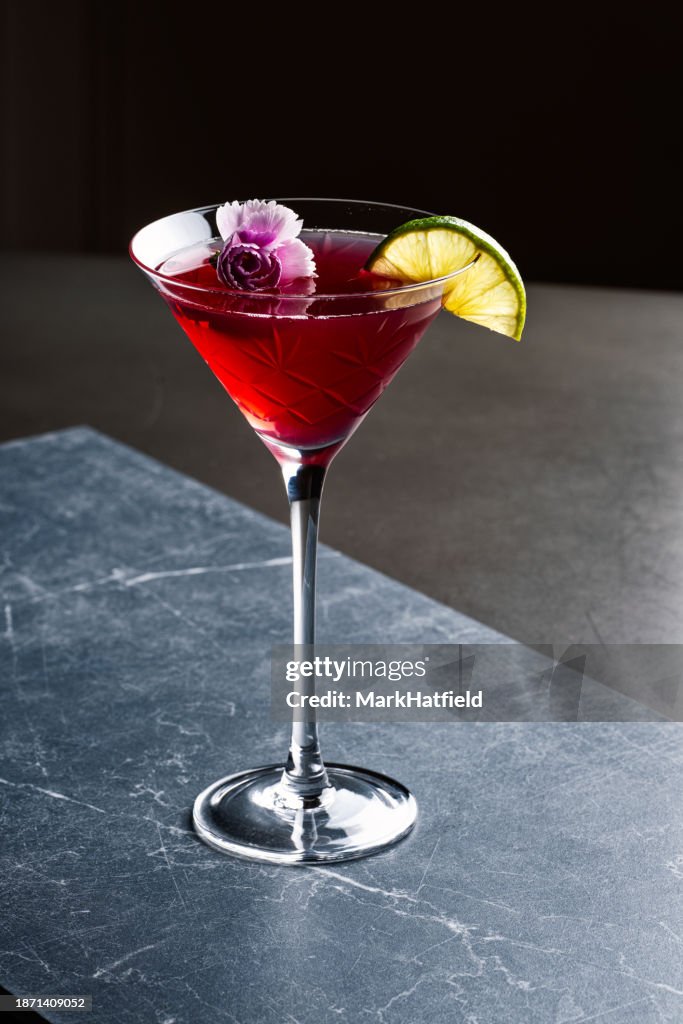 Cosmopolitan Cocktail in Crystal Martini Glass