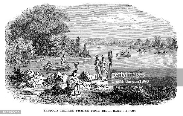 iriquois fishing - iroquois culture stock illustrations