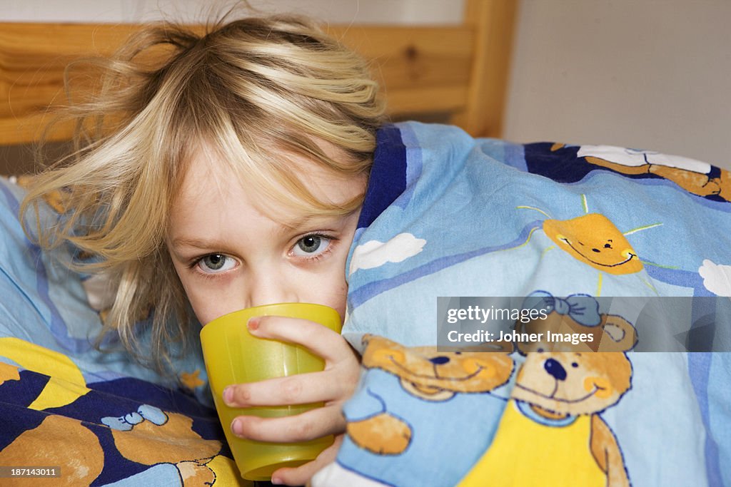 Sick girl in bed, Sweden.