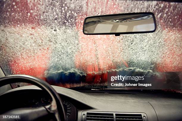 car in carwash, view from interior - car wash stock pictures, royalty-free photos & images