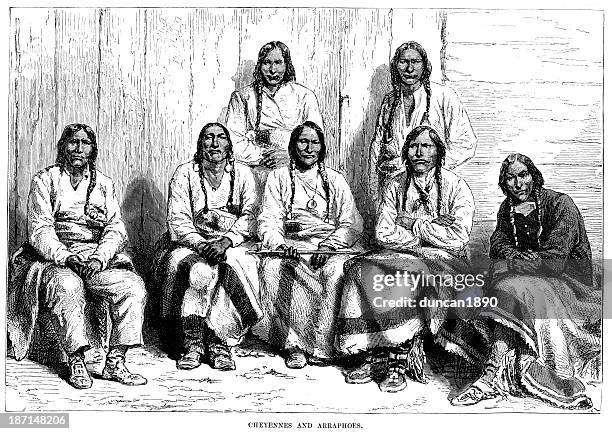 cheyenne and arapaho native americans - cheyenne wyoming stock illustrations