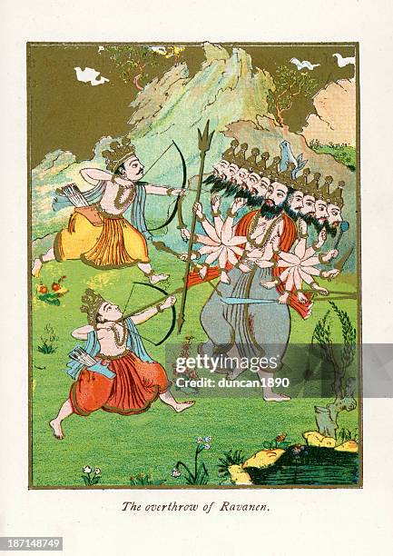 the overthrow of ravana - ramayana stock illustrations