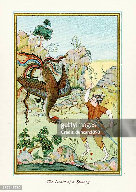 death of a simurgh - persian culture stock illustrations