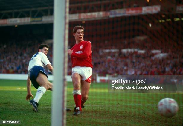 October 1987 Football League Division One - Nottingham Forest v Tottenham Hotspur, Nigel Clough scores the third goal for Forest in a 3-0 victory,...