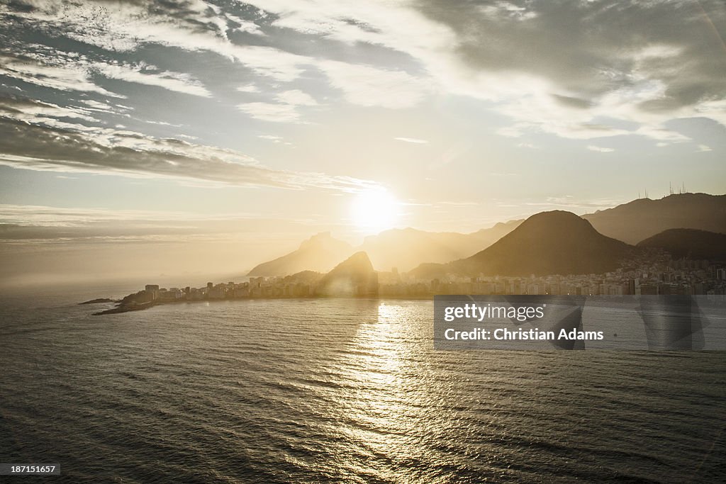 View of Copacabana beach at sunset