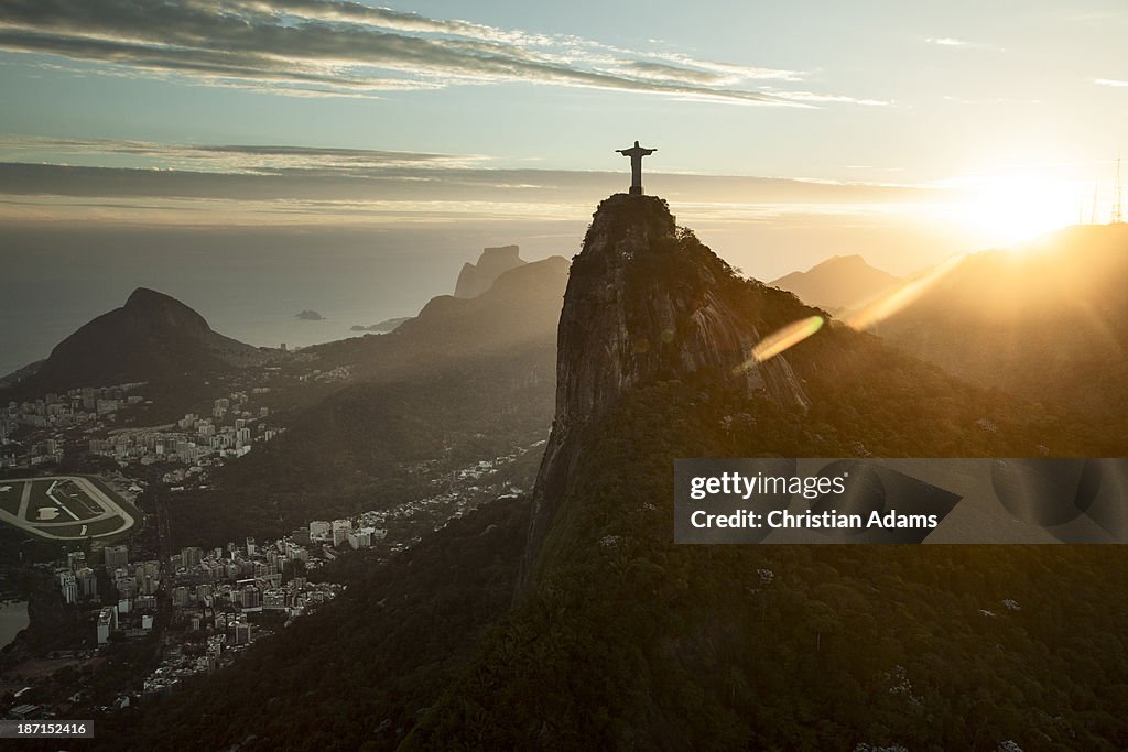 View onto Corcovado and Rio de Janeiro at sunset