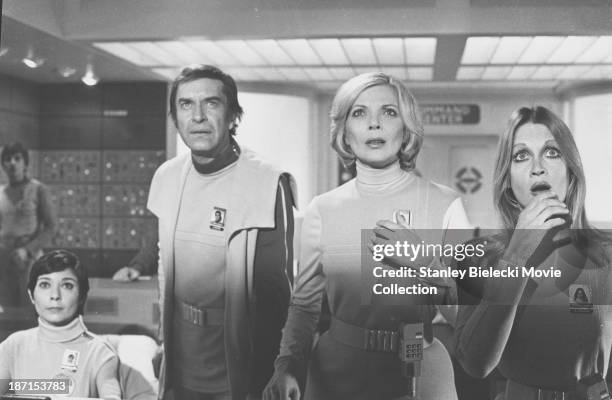 Actor Martin Landau and Barbara Bain in a scene from the TV series 'Space: 1999', circa 1975-1977.