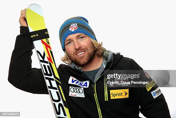 Erik Fisher of the U.S. Men's Alpine Ski Team poses for a portrait at the U.S. Ski Team Speed Center at Copper Mountain on November 6, 2013 in Copper...