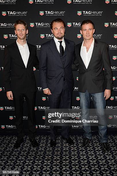 Romain Grosjean, Leonardo DiCaprio and Sebastien Ogier attend the Opening of the TAG Heuer New Boutique, Followed By An Evening Celebrating 50 years...