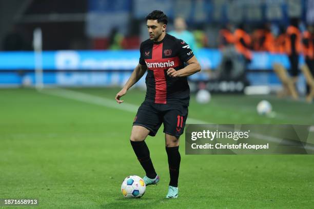 Nadiem Amiri of Leverkusen runs with the ball during the Bundesliga match between Bayer 04 Leverkusen and VfL Bochum 1848 at BayArena on December 20,...