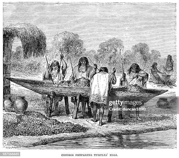 conibos native americans - amazon river stock illustrations